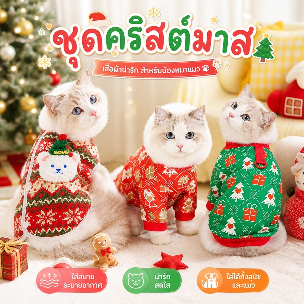 เสื้อผ้าสัตว์เลี้ยงธีมคริสต์มาส สไตล์หรูหรา สามารถใส่สายจูงได้ สําหรับสุนัขและแมว ขนาดเล็ก