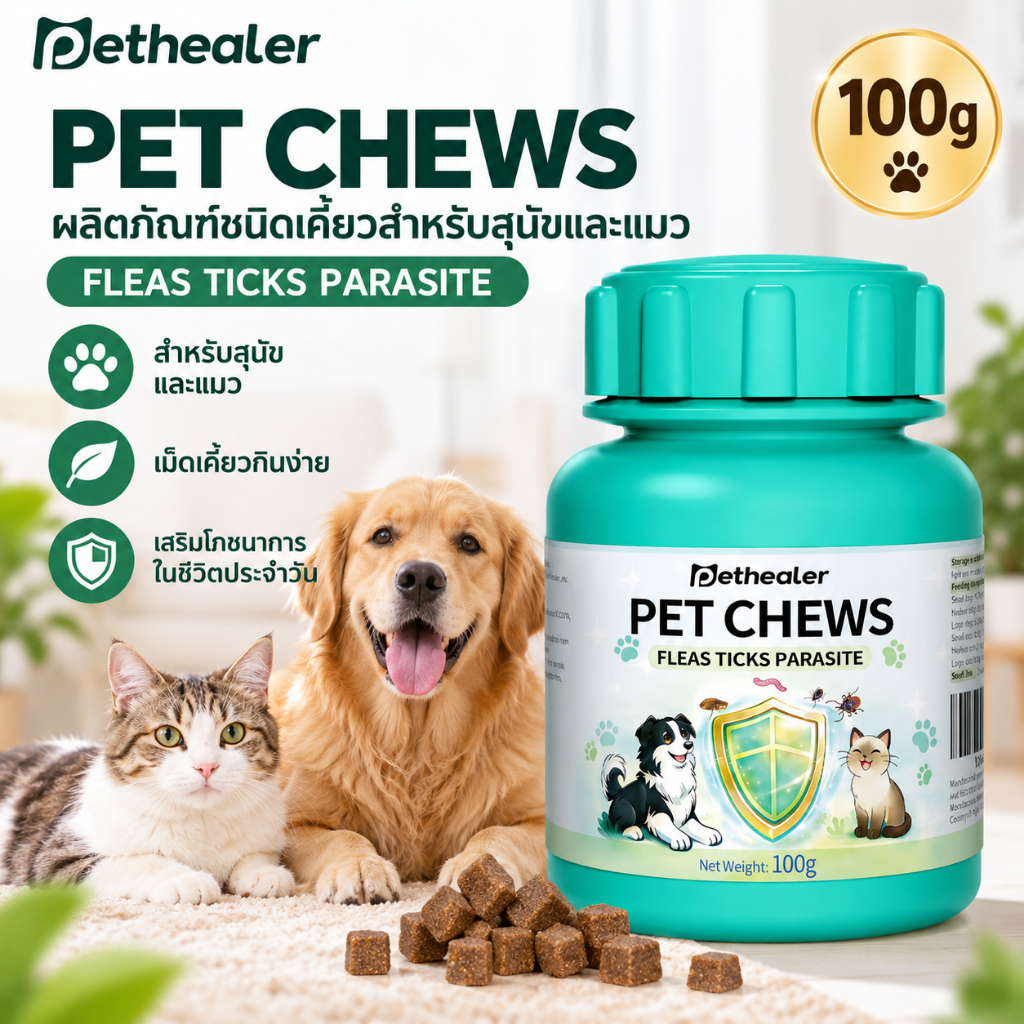 PETHEALER Pet Chews 100g อาหารเสริมแบบเคี้ยวสําหรับสุนัขและแมว เสริมโภชนาการ รสไก่