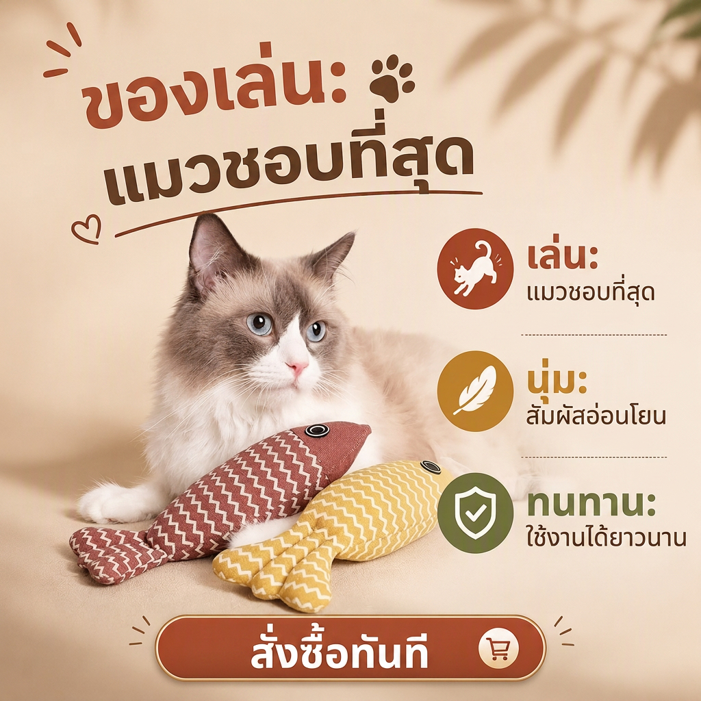 ของเล่นแมวคลายเครียดของเล่นใบแคทนิปของเล่นแมวหอมของเล่นปลาผ้าฝ้ายของเล่นการงอกของฟันลูกแมวไม้กายสิทธิ์แมวแบบโต้ตอบอุปกรณ์สัตว์เลี้