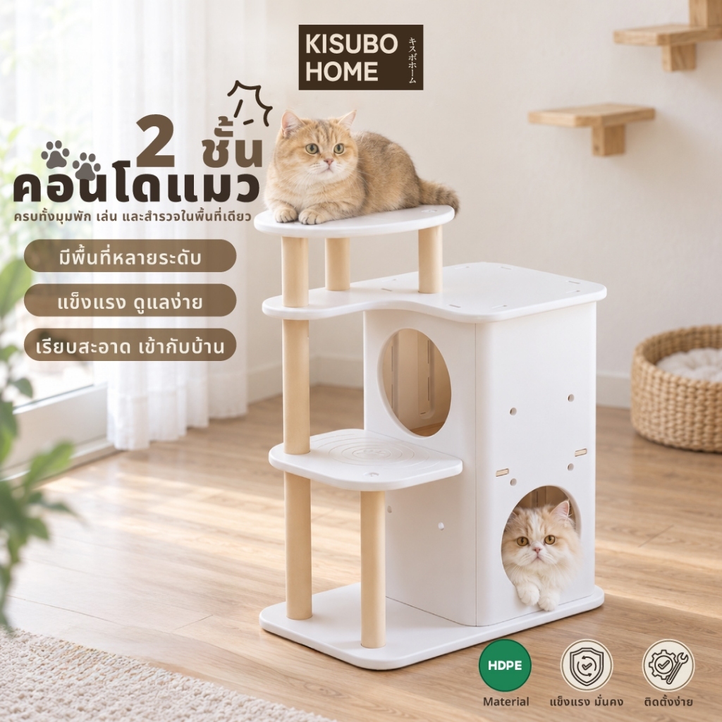 NEW] KISUBO HOME คอนโดแมว พลาสติก HDPE แข็งแรง ไม่ขึ้นเชื้อรา ไม่ก่อฝุ่นละออง