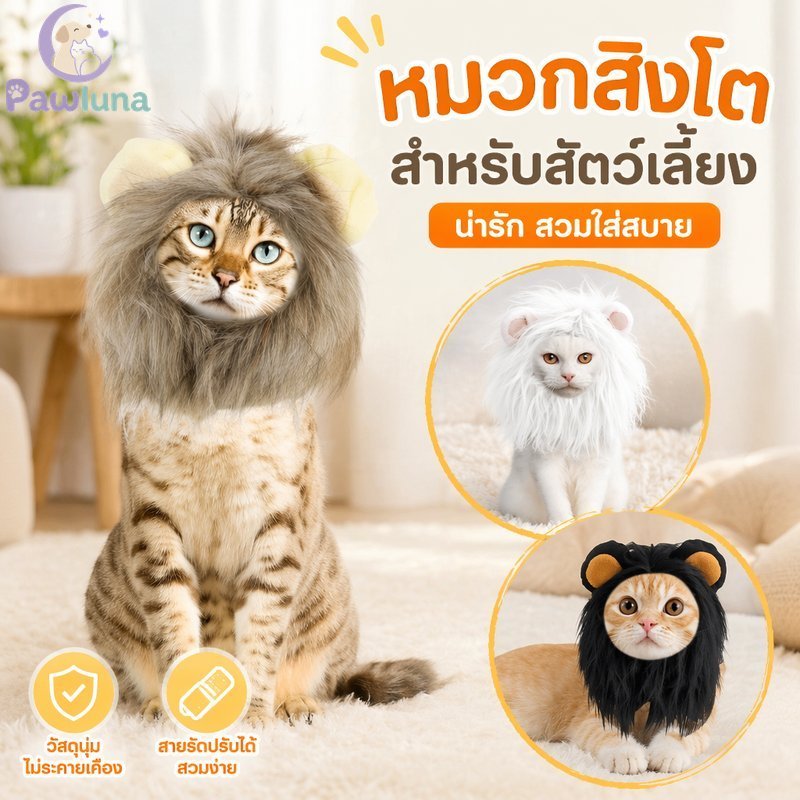 สัตว์เลี้ยง Lion Mane วิกผมหมวกแมวสุนัขเครื่องแต่งกาย Headwear โพลีเอสเตอร์นุ่มน่ารัก Photo Props