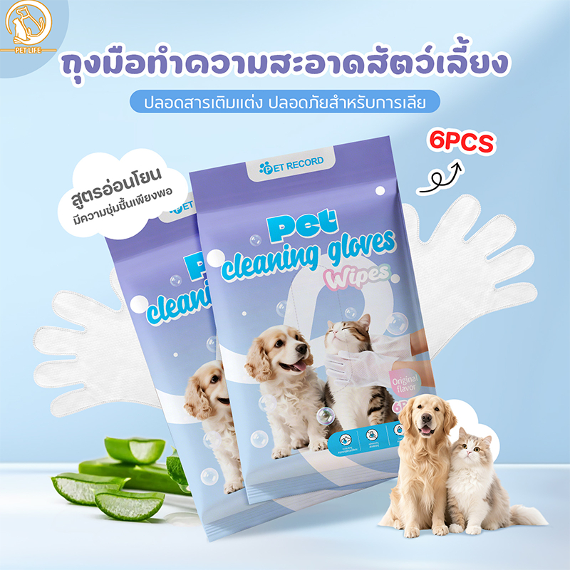 6PCS/ห่อ ถุงมือล้างมือแบบไม่ต้องใช้น้ําสําหรับสัตว์เลี้ยง ถุงมือล้างตัวแบบใช้แล้วทิ้งสําหรับแมวและสุนัข
