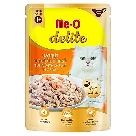 มีโอดีไลท์ ทูน่าผสมกุ้งในเกรวี่ 70ก MEO DELITE POUCH TUNA SHRIMP GRAVY 70G