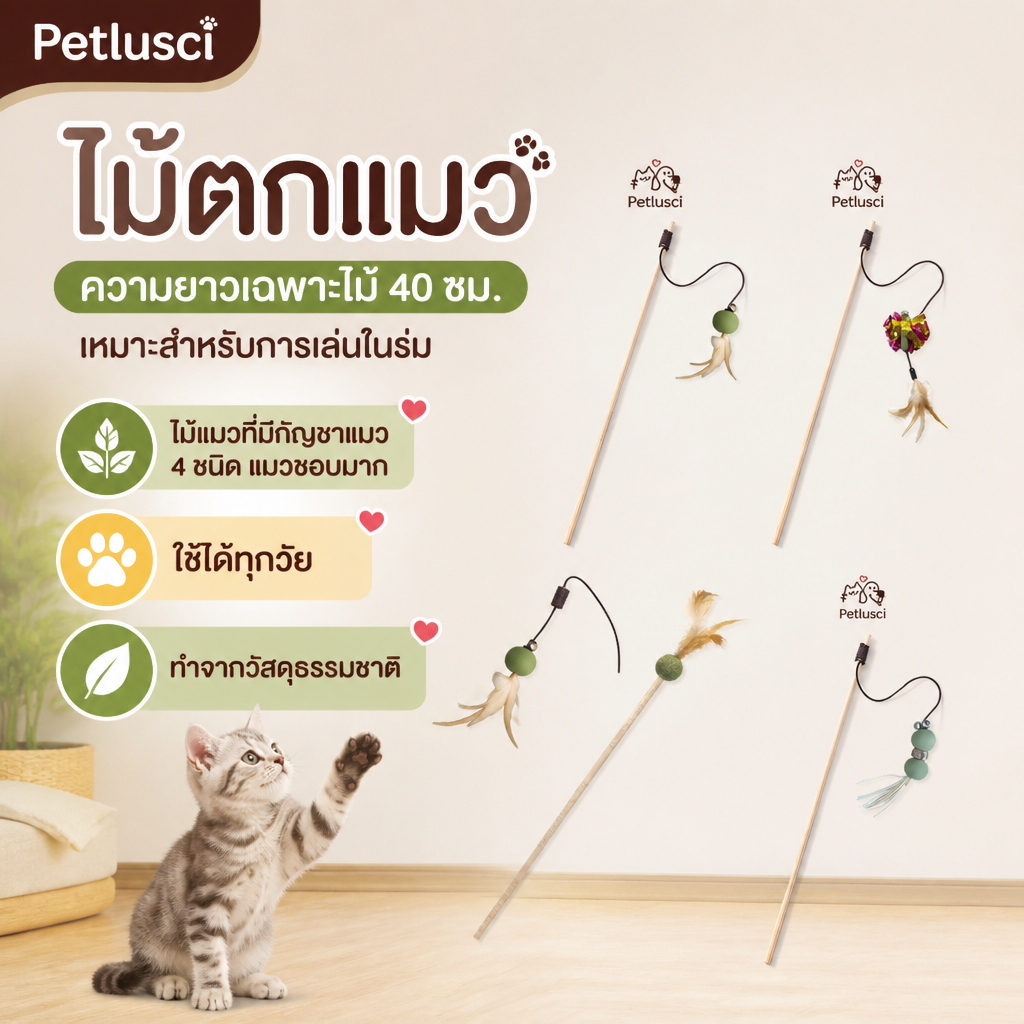 PETLUSCI ของเล่นแมว แท่งแมว สูตรกัญชาแมว 4 ชนิด คลายเครียด จับ ทําความสะอาดฟัน ขนนกตกแต่ง 10 วิธีใช้งาน