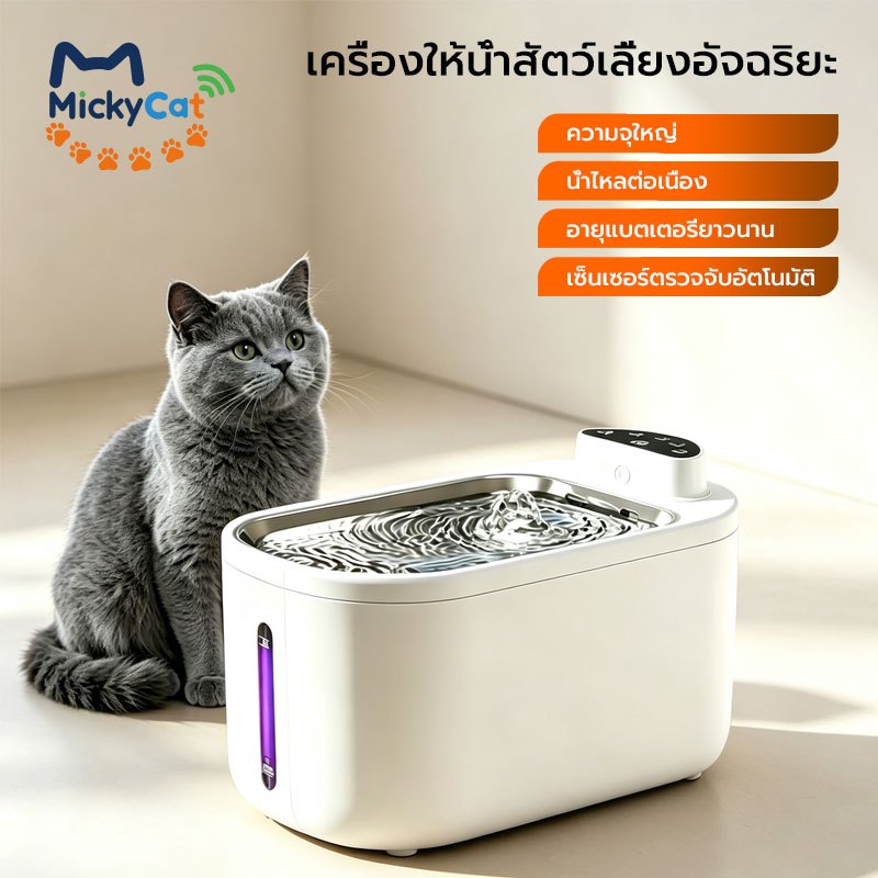 MickyCat】เครื่องให้น้ําสัตว์เลี้ยงอัจฉริยะ น้ําพุแมว ที่ใส่น้ําแมว ระบบ UVC ใช้งานได้นานถึง 90 วัน รับประกันคุณภาพ 2 ปี น้ําไหลเวียนสดใหม่