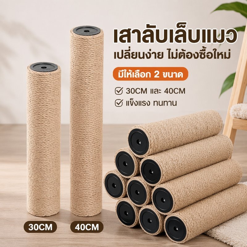 เสาลับเล็บแมว DIY เปลี่ยนเสาคอนโดแมว เชือกป่านศรนารายณ์ เสาเกลียว อะไหล่เสาข่วนแมว