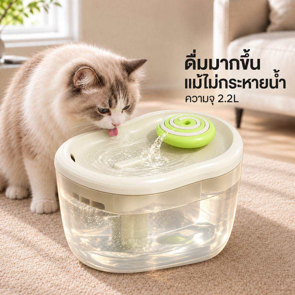 Doglemi】น้ําพุแมวอัตโนมัติ น้ําพุสัตว์เลี้ยง สาย USB เสียงเบา กรองน้ําสะอาด 4 ชั้น จุน้ําได้ 2.2ลิตร