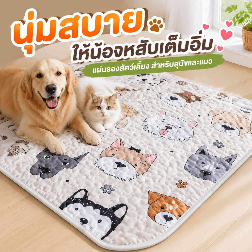 แผ่นรองสุนัข แผ่นรองแมว เบาะนอนสัตว์เลี้ยง กันน้ํา กันลื่น ทําความสะอาดง่าย ผ้านุ่ม ระบายอากาศดี สําหรับสุนัขและแมวทุกสายพันธุ์ Pet Mat Dog Cat Cushion