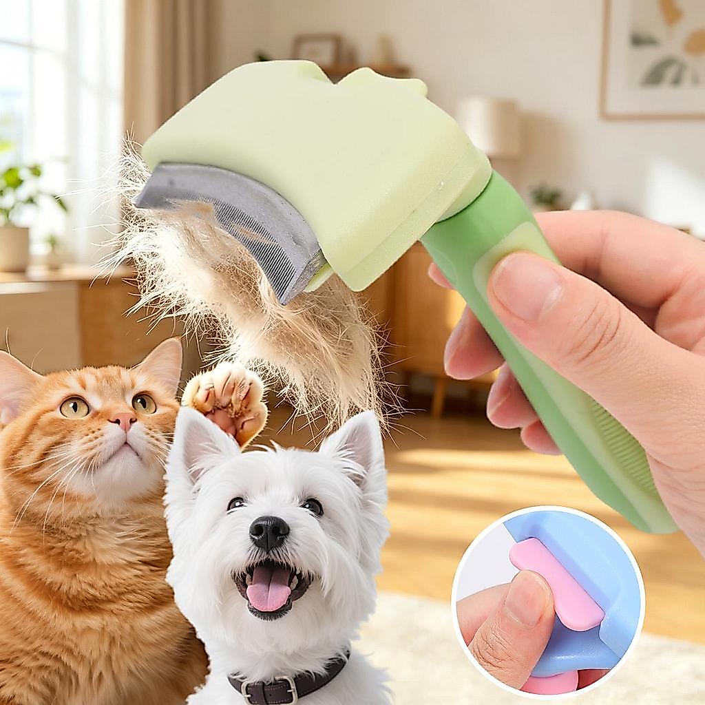 One-Click Clean Pet Hair Remover Comb - V-Shape Dense Tooth, ลบ Loose Undercoat Brush - Grooming Tool ลูกแมวลูกสุนัขในครัวเรือน Fur Care