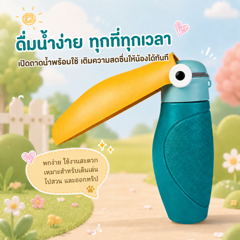ขวดน้ําสุนัขพกพา ที่ให้น้ําสัตว์เลี้ยงแบบพกพา รางน้ําปากกว้าง พับเก็บได้ พร้อมสายคล้อง 250/480 มล. HeyHooman