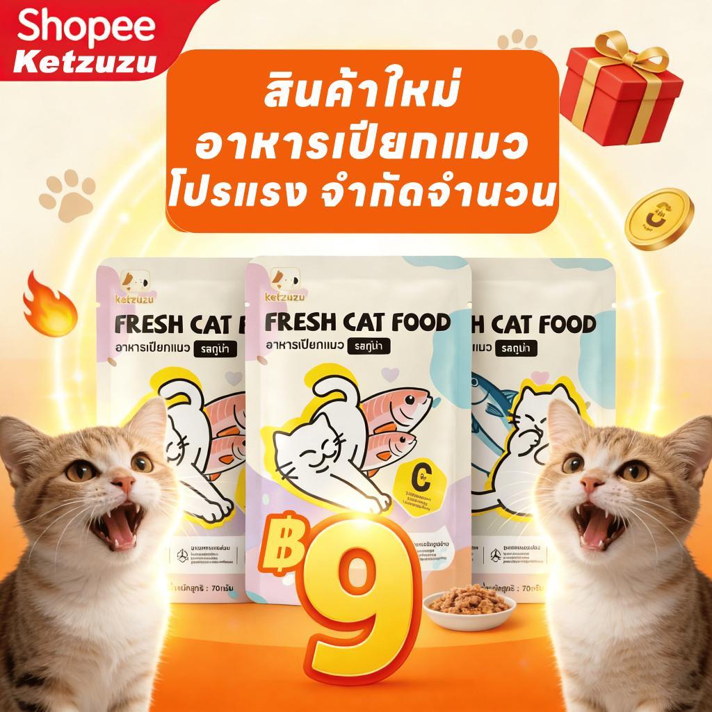 Ketzuzu อาหารเปียกแมว แบบซอง 70g สําหรับลูกแมวและแมวโต โภชนาการสมดุล เสริมทอรีน ครบทุกรสชาติ