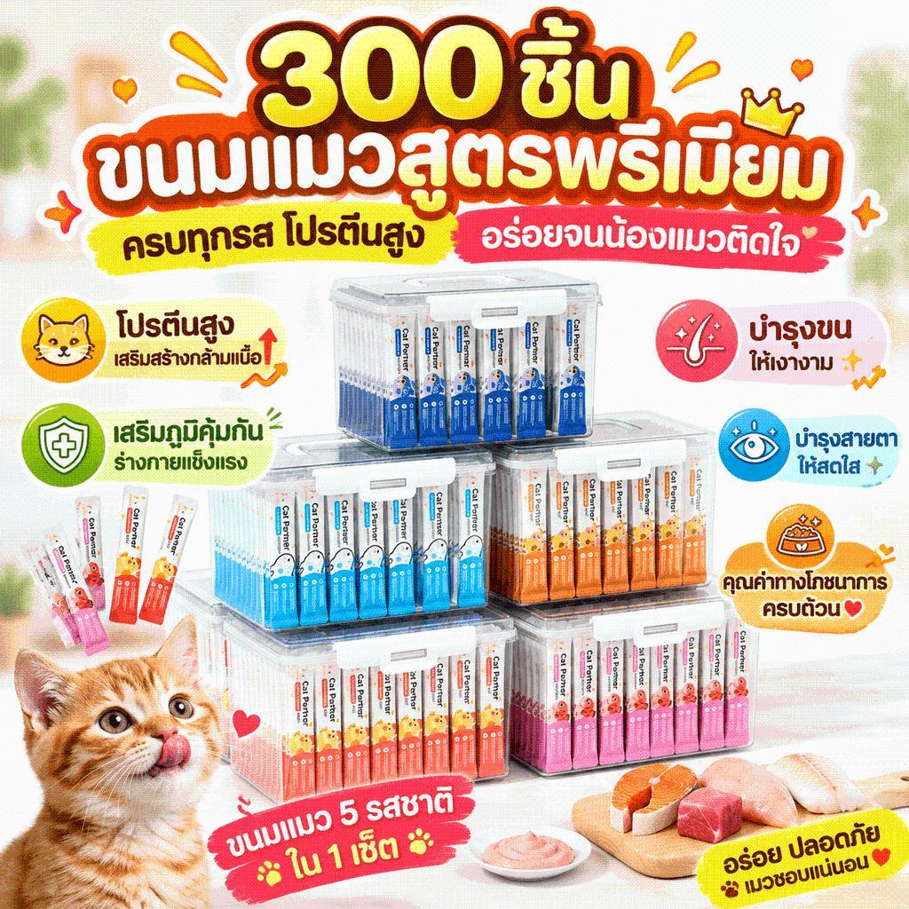 Ketzuzu】[300 ซอง] ขนมแมวเลีย 16g 5 รส โปรตีนสูง ทอรีน ดูแลขนและสายตา กินง่ายย่อยง่าย สําหรับแมวโตและลูกแมว