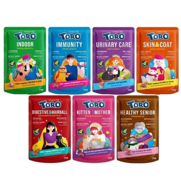 12ซองToro Pouch อาหารเปียกพรีเมียม สําหรับลูกแมว แมวโต และแมวสูงอายุ ทําจากปลาทูน่าเนื้้อขาว ขนาด 70g.*12ซอง