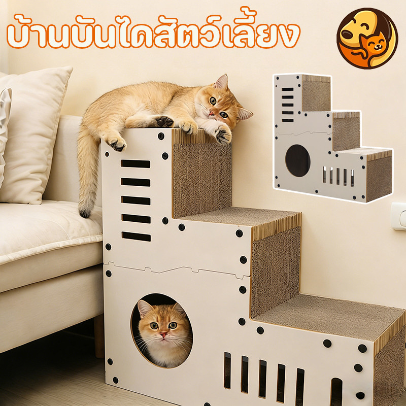 อุโมงค์แมว บ้านแมวกระดาษลูกฟูก ที่ลับเล็บแมว ทนทาน อเนกประสงค์ คอนโดแมว