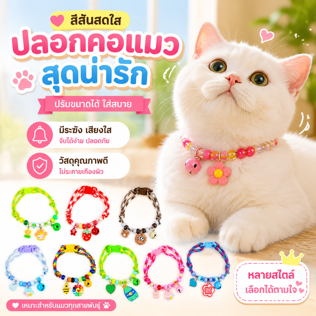 ปลอกคอแมว สร้อยคอถักสีตัดกันปลอกคอแมวน่ารักรอยเท้าที่เรียบง่ายเบลล์สีปรับปลอกคอสัตว์เลี้ยง