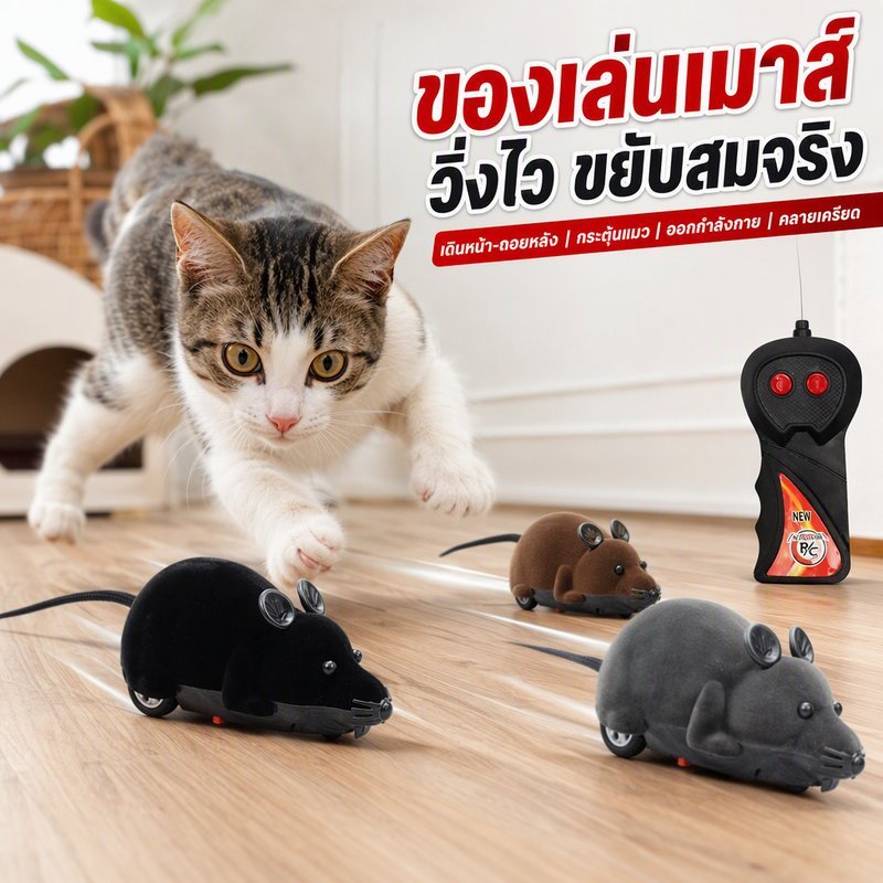 ของเล่นแมว หนูปลอม รีโมทคอนโทรล หนูของเล่นเคลื่อนไหว เดินหน้า ถอยหลัง 3 สี สําหรับแมว
