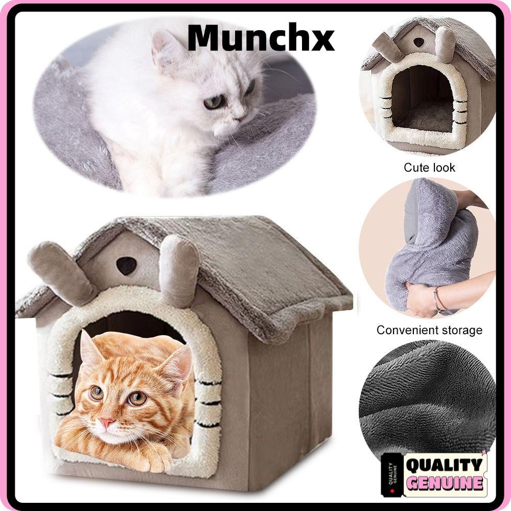 MUNCHX ที่นอนแมว สีเทา Warm House ปิดลูกแมวลูกสุนัข Nest