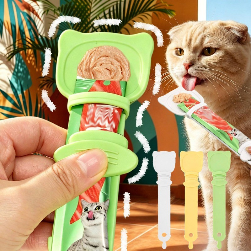 1/3 ชิ้น Cat Strip Feeder ช้อนยาวอาหารแมว Strip Squeezer สัตว์เลี้ยงเนื้อโคลนอาหารบีบ Treat Dispense ช้อนสําหรับแมวอุปกรณ์สัตว์เลี้ยง