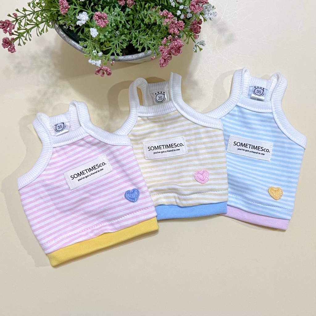 SMMS0826-003 เสื้อสายเดี่ยวน้องหมา-น้องแมว สไตล์มินิมอล ลายทางสีหวานพาสเทล