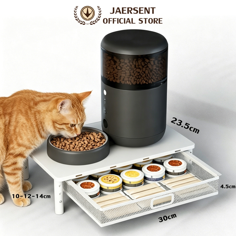 JAERSNET Raised Stand ฐานเพิ่มความสูงสําหรับเครื่องให้อาหาร ปกป้องกระดูกสันหลังของแมวของคุณ ปรับความสูงได้ มีลิ้นชัก