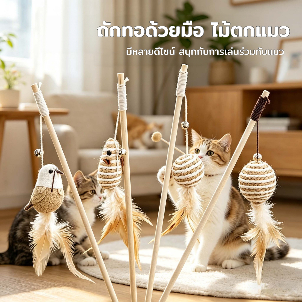 Horbong Pets】ไม้ล่อแมว ไม้ตกแมว ของเล่นแมว มีระฆัง พู่สาย ล่อแมว เล่นเพลิน ช่วยคลายเครียด