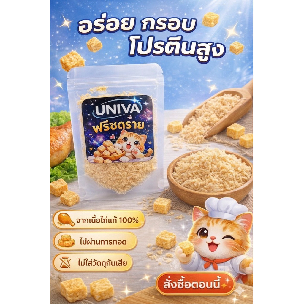 ไก่ฉีกฟรีซดราย ขนาด 20 กรัม สําหรับหมาแมว โปรตีนสูง