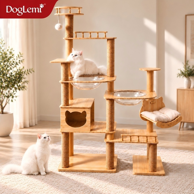 DogLemi】คอนโดแมวไม้แท้ สูง190ซม. คอนโดแมวหลุมอวกาศใสขนาดใหญ่ เสาลับเล็บซิซอล บ้านแมวหลายชั้น แข็งแรง มั่นคง รองรับแมวตั