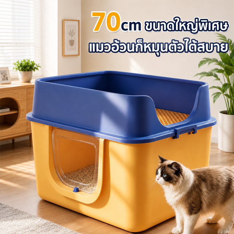 กระบะทรายแมวแบบปิด กล่องทรายกึ่งเปิด ใหญ่กระบะทรายแมว กระบะทรายแมวใหญ่ cat litter box ถาดทรายแมว กระบะทรายแมว ห้องน้ําแมว