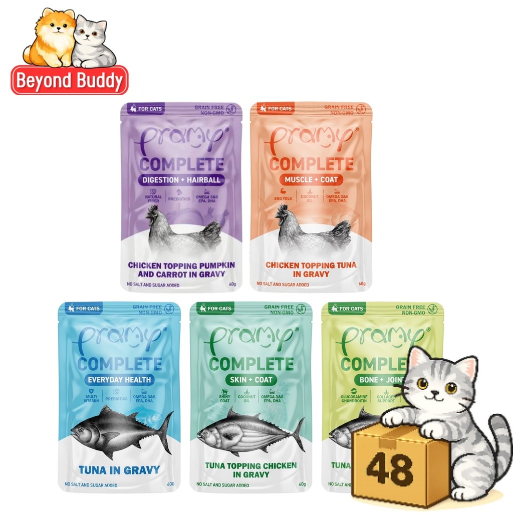 ยกลัง 48 ซอง ) Pramy Complete อาหารเปียกแมวพรามี่ สูตรครบถ้วน สําหรับแมวทุกวัย เปียกแมว ขนาด 60g