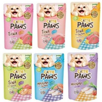 สูตรใหม่ 1ซอง อาหารแมว Cattie Paws น้ําหนัก 85 กรัมต่อซอง อาหารเปียก
