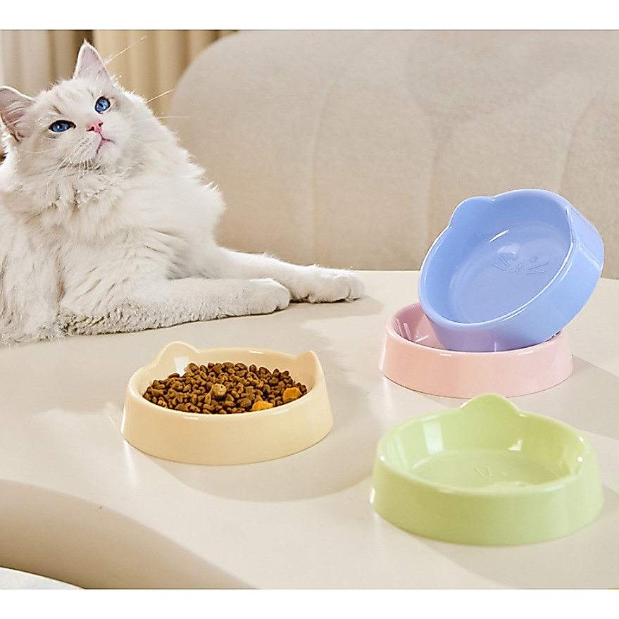 AL-4242 ชามอาหารสัตว์เลี้ยง หมาแมว ชามพาสติก ชามเดี่ยวทรงแมว พาสติกเกรดดี สีสวย
