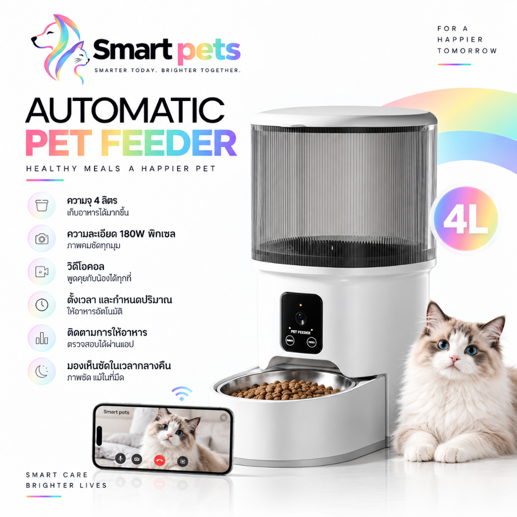 Smart Pet Feeder 4Lเครื่องให้อาหาร แมว สุนัข อัตโนมัติ ที่ให้อาหารสัตว์อัตโนมัติ เครื่องให้อาหารอัตโนมัติ ที่ให้อาหารแมว