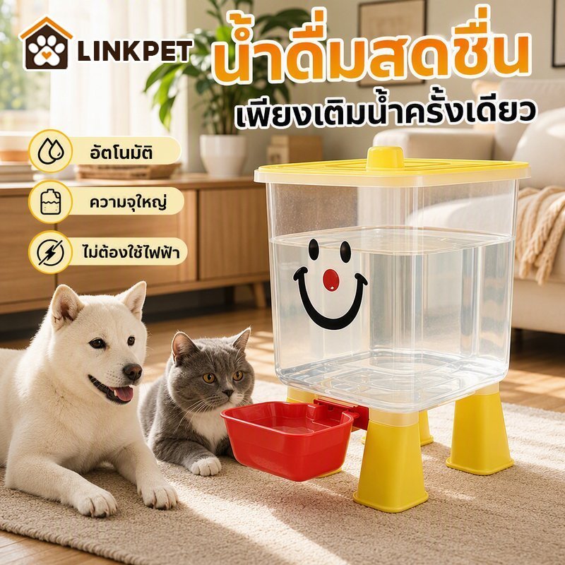 ที่ให้น้ําสัตว์เลี้ยง อัตโนมัติ แบบแรงโน้มถ่วง ถังน้ําใหญ่ พลาสติก PP เกรดอาหาร ถอดล้างง่าย ขาตั้งสูง