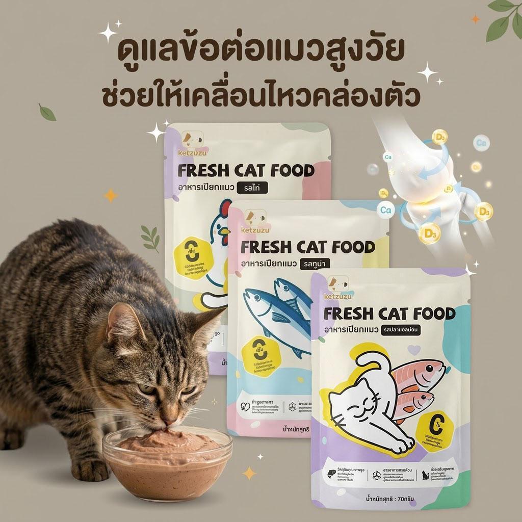 Ketzuzu】70G*12แพ็ค อาหารเปียกแมว เกรนฟรี ไม่เติมเกลือ พรีไบโอติก ทอรีน อาหารเปียกแมว แมวสูงวัย