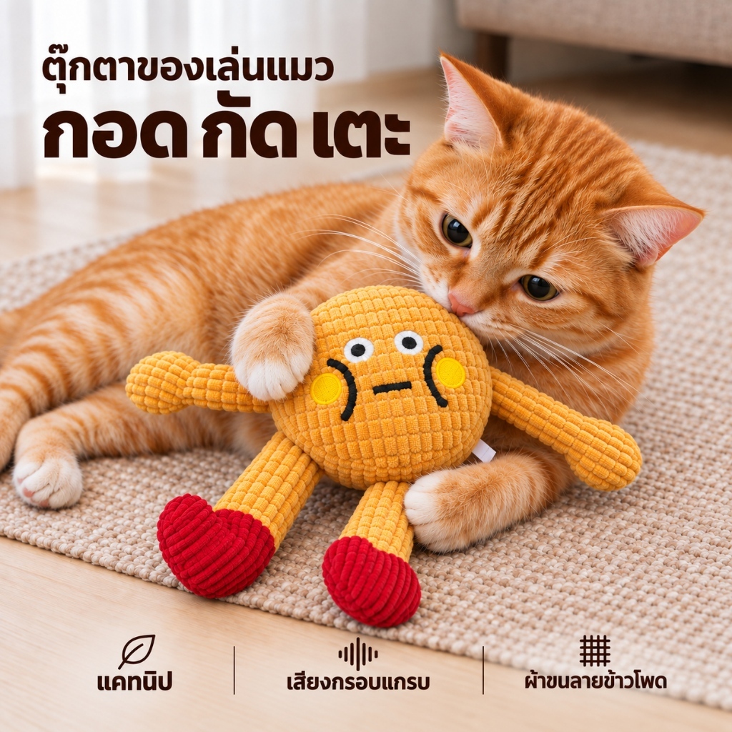 ของเล่นแมว วาฟเฟิลแคทนิป ตุ๊กตานุ่ม มีเสียงกรุบกรับ กัดเล่น ขัดฟัน คลายเบื่อ