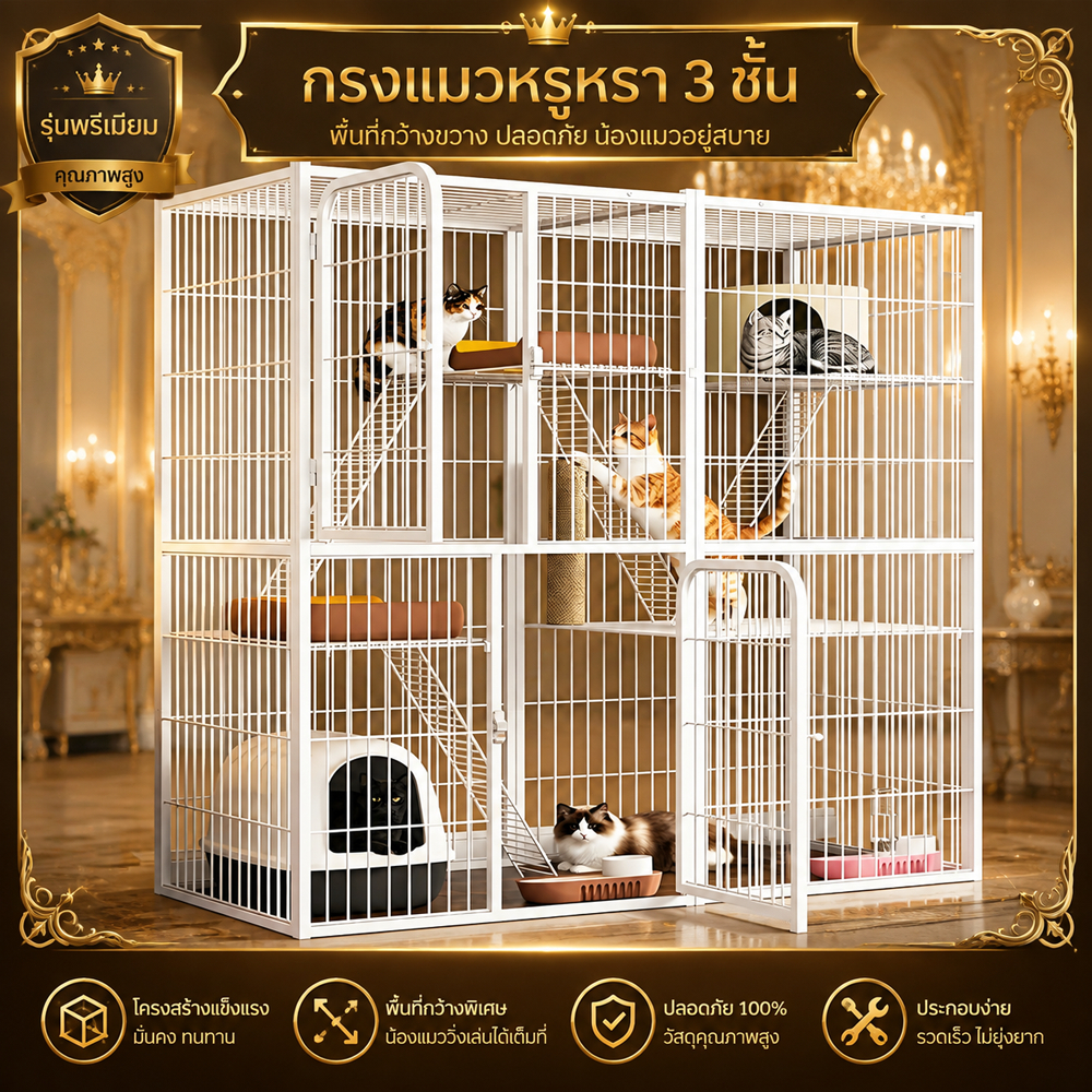 กรงแมว กรงขังแมว กรงแมวขนาดใหญ่ 3ชั้น 4ชั้น Pet Cage กรงสัตว์เลี้ยง กรงแมวขนาดใหญ่ กรงกระต่าย พื้นที่ว่างขนาดใหญ่