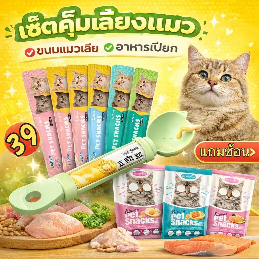 คุ้มสุดๆ] เซ็ตขนมแมวเลีย + อาหารเปียกแมว แถมฟรีช้อนป้อนแมวสุดคิวท์ มีหลายเซ็ตให้เลือก