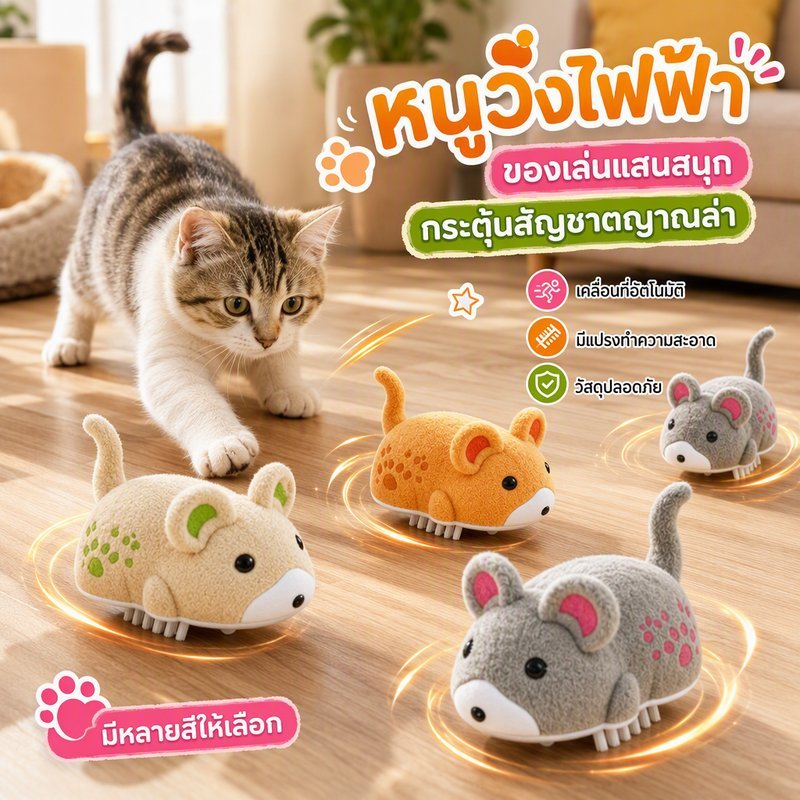 ของเล่นแมว ของเล่นไฟฟ้า หนูวิ่งอัตโนมัติ มีเสียง ขนปุยนุ่ม ของเล่นแมวเล่นเอง ระบายพลังงาน