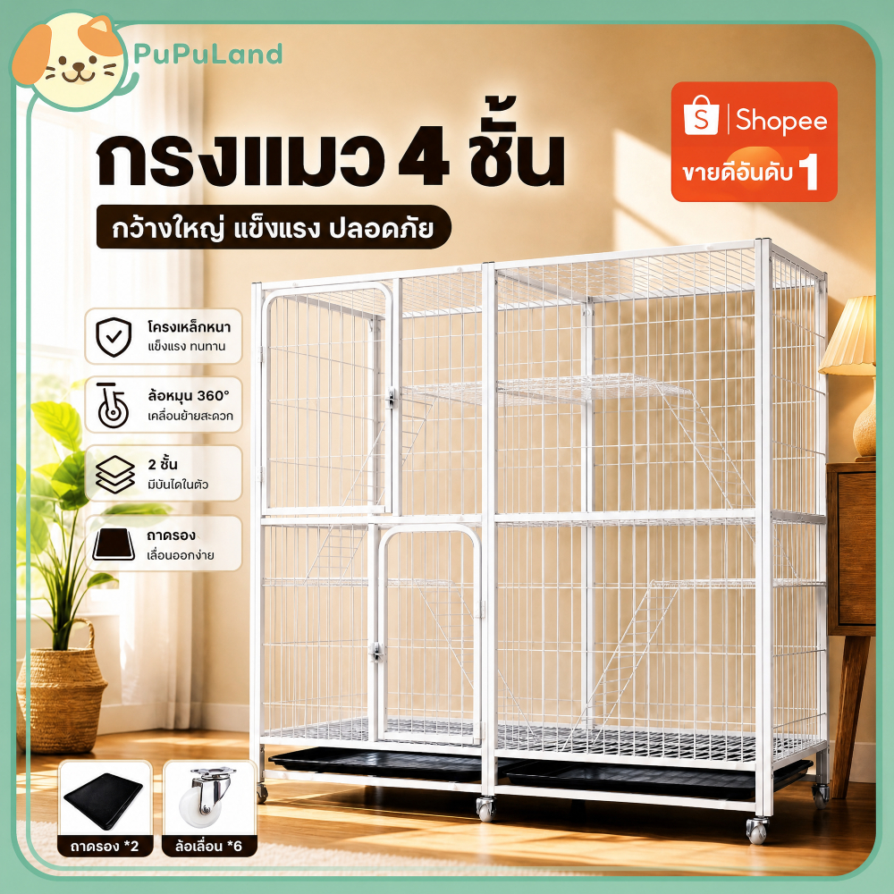กรงขังแมว Cat Cage ขนาดใหญ่ XXXL142x54x130 ซม 3/4ชั้น กรงสัตว์เลี้ยง กรงแมวขนาดใหญ่ พื้นที่ว่างขนาดใหญ่