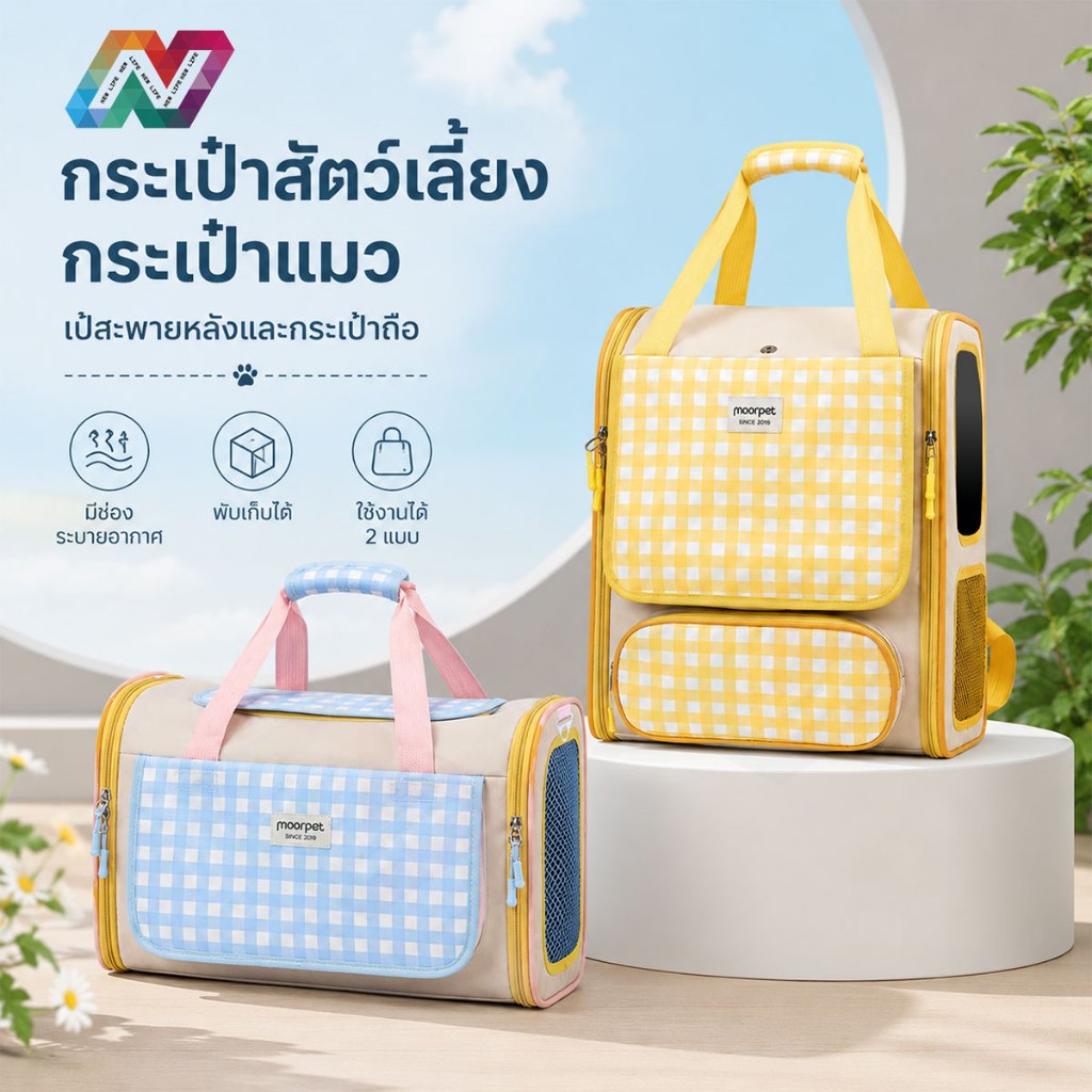 New Life กระเป๋าแมว กระเป๋าสัตว์เลี้ยง ขนาดใหญ่ เป้สะพายหลังและกระเป๋าถือ พับเก็บได้ ระบายอากาศดี