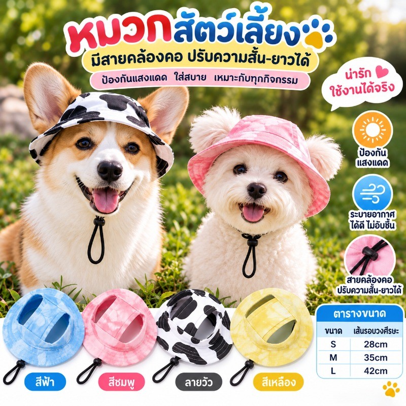COD หมวกสัตว์เลี้ยงกันแดด ฤดูร้อน แบบบักเกิลปรับได้ ใส่สบาย แต่งตัวน่ารัก สําหรับสุนัขและแมว
