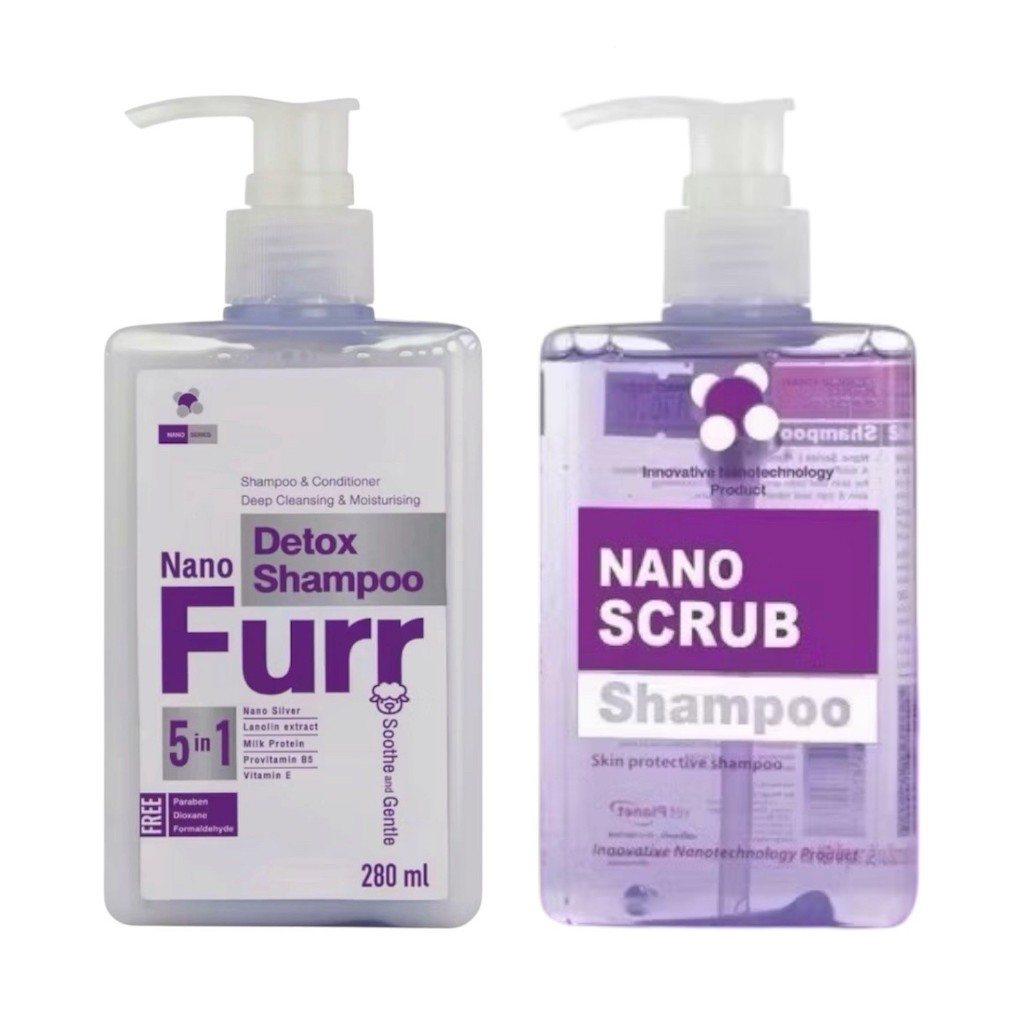 Nano Scrub / Furr Detox Shampoo 280 ml. แชมพูทําความสะอาด สูตรฆ่าเชื้อโรค ลดกลิ่นตัว สําหรับสุนัขและแมว