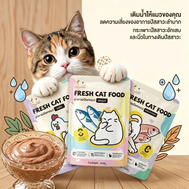Ketzuzu】70G*12แพ็ค อาหารเปียกแมว ช่วยเสริมการดื่มน้ํา เนื้อละเอียดไม่ต้องเคี้ยว เหมาะกับแมวทุกสายพันธุ์