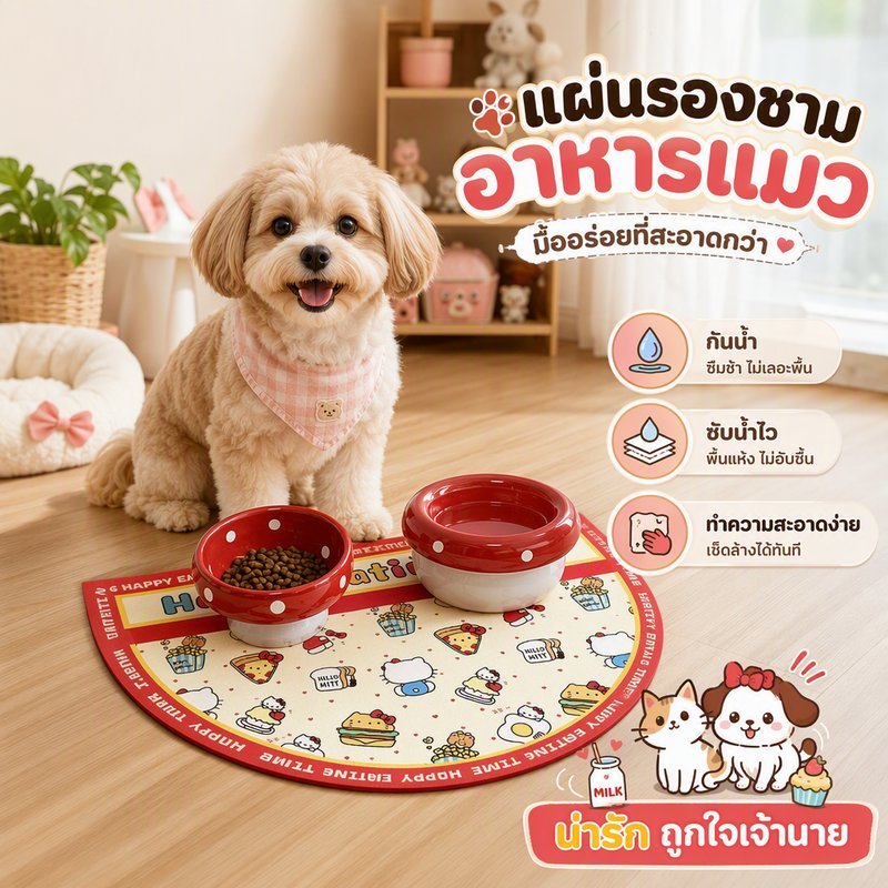 แผ่นรองจานสัตว์เลี้ยง แผ่นรองอาหารหมาแมว ครึ่งวงกลม โคลนไดอะตอม กันน้ํา กันลื่น ดูดซับเร็ว