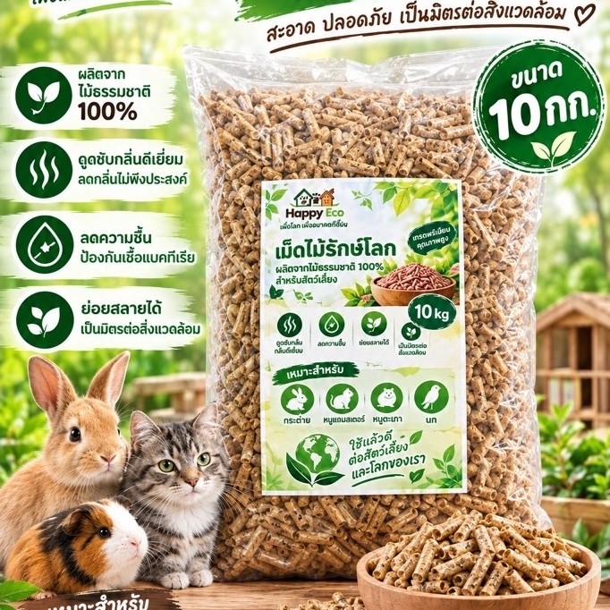 ทรายแมวไม้สนอัดเม็ด / ขี้เลื่อยอัดเม็ดไม้สน 100% ขนาดถุง 10 กิโลกรัม ไร้ฝุ่น ดูดซับกลิ่นดีเยี่ยม