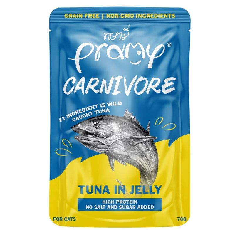 พรามี่คาร์นิวอร์อาหารแมวแบบเปียกรสทูน่าในเจลลี่ 70g. Pramy Carnivore Tuna in Jelly 70g