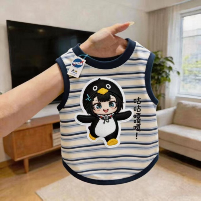พร้อมสต็อกขายร้อน] เสื้อผ้าสัตว์เลี้ยงฤดูร้อนสุนัขแมวบางการ์ตูนพิมพ์เสื้อกั๊กลาย