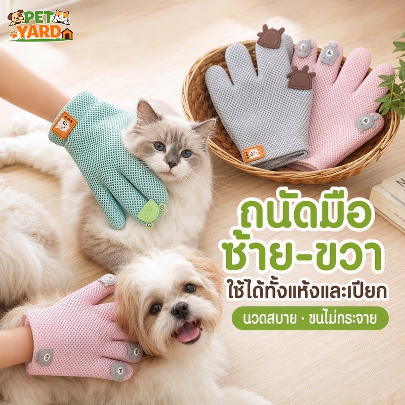 ถุงมือแปรงขนสัตว์เลี้ยง ยาง แปรงขนแมว ขนหมา นวด อาบน้ํา เก็บขนหลุดร่วง ล้างง่าย