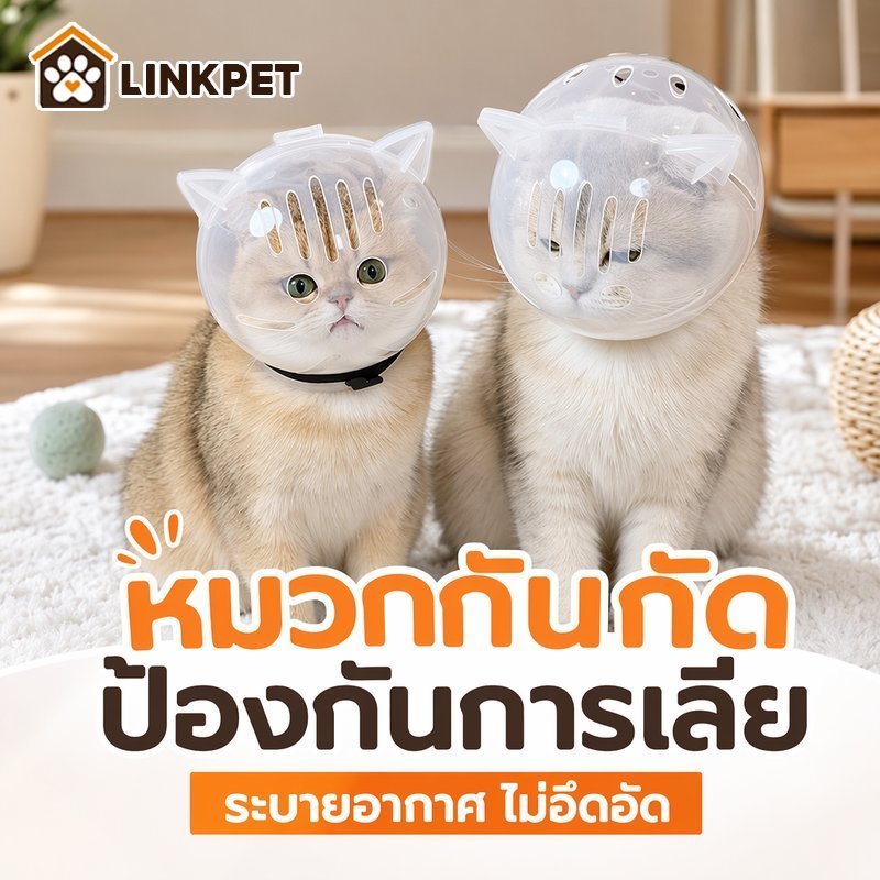 ครอบหัวแมวกันกัด ปลอกคอกันเลีย หลังผ่าตัด หมวกใสระบายอากาศ ปรับได้ สําหรับแมว ลูกแมว สุนัขเล็ก
