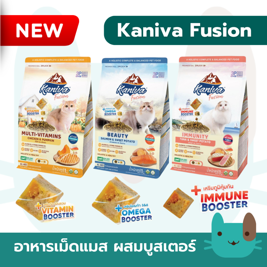 ใหม่) Kaniva Fusion อาหารแมว คานิว่าฟิวชั่น Multi-Vitamins booster วิตามินรวม & 3P biotics